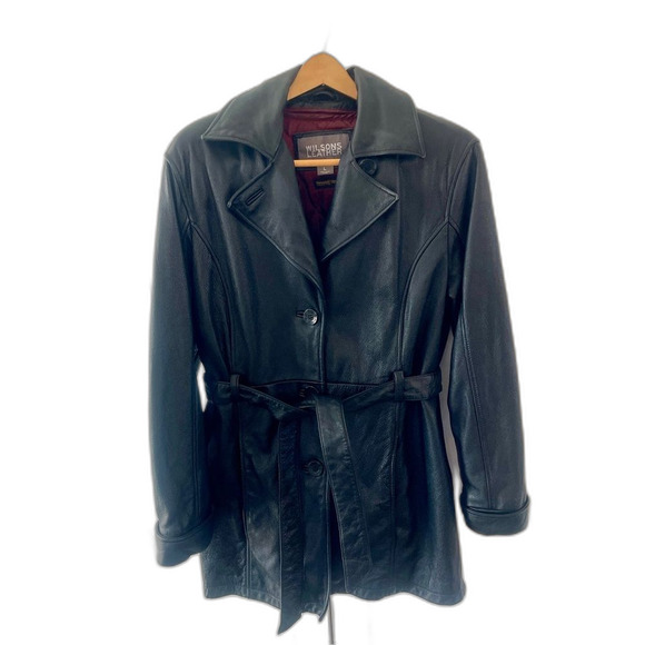 Wilson Jackets & Blazers - Vintage 1988 Wilson Black Leather Belted Jacket Size L, Buttons & zip out liner